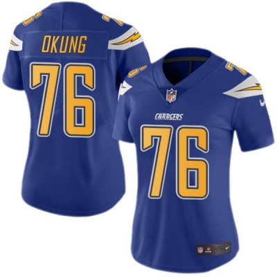 Nike Los Angeles Chargers #76 Russell Okung Electric Blue Women's Stitched NFL Limited Rush Jersey